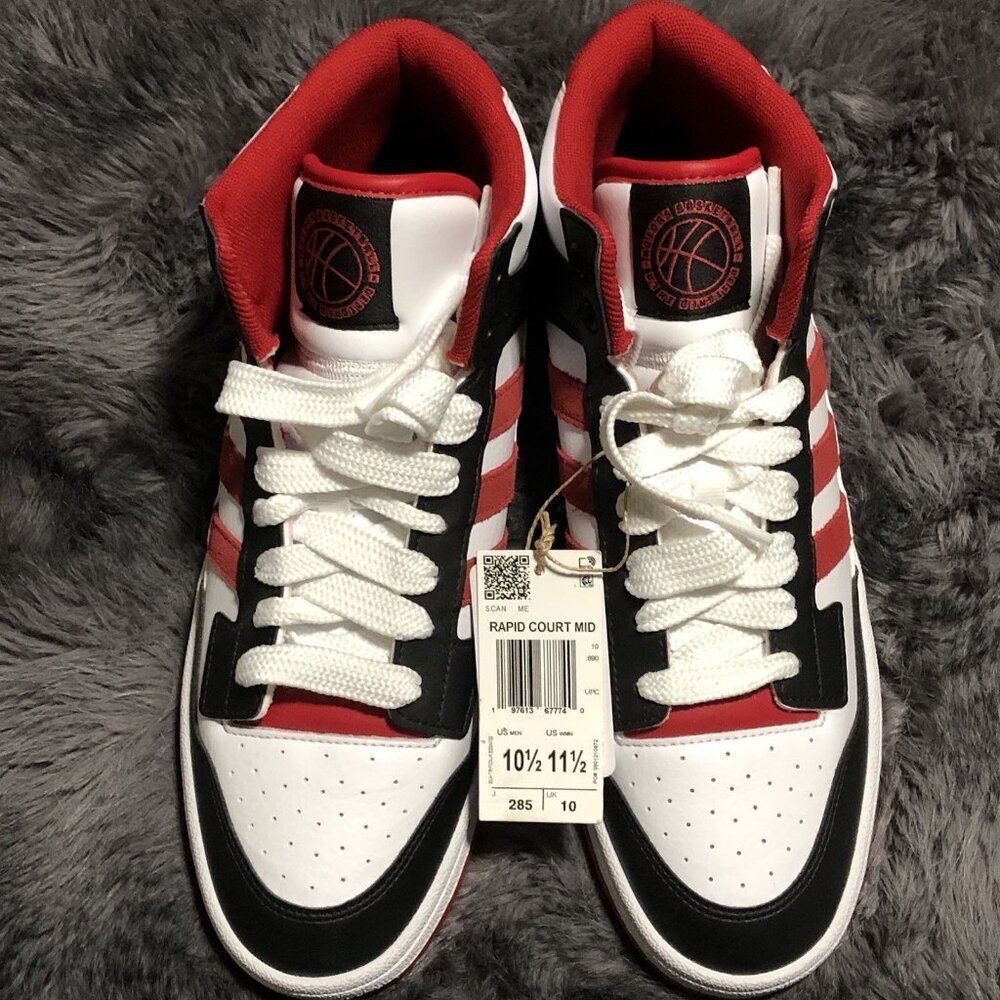 Adidas Men's Rapid Court Mid Shoe In A White, Black And red Colorway Size 10.5 - Picture 1 of 6